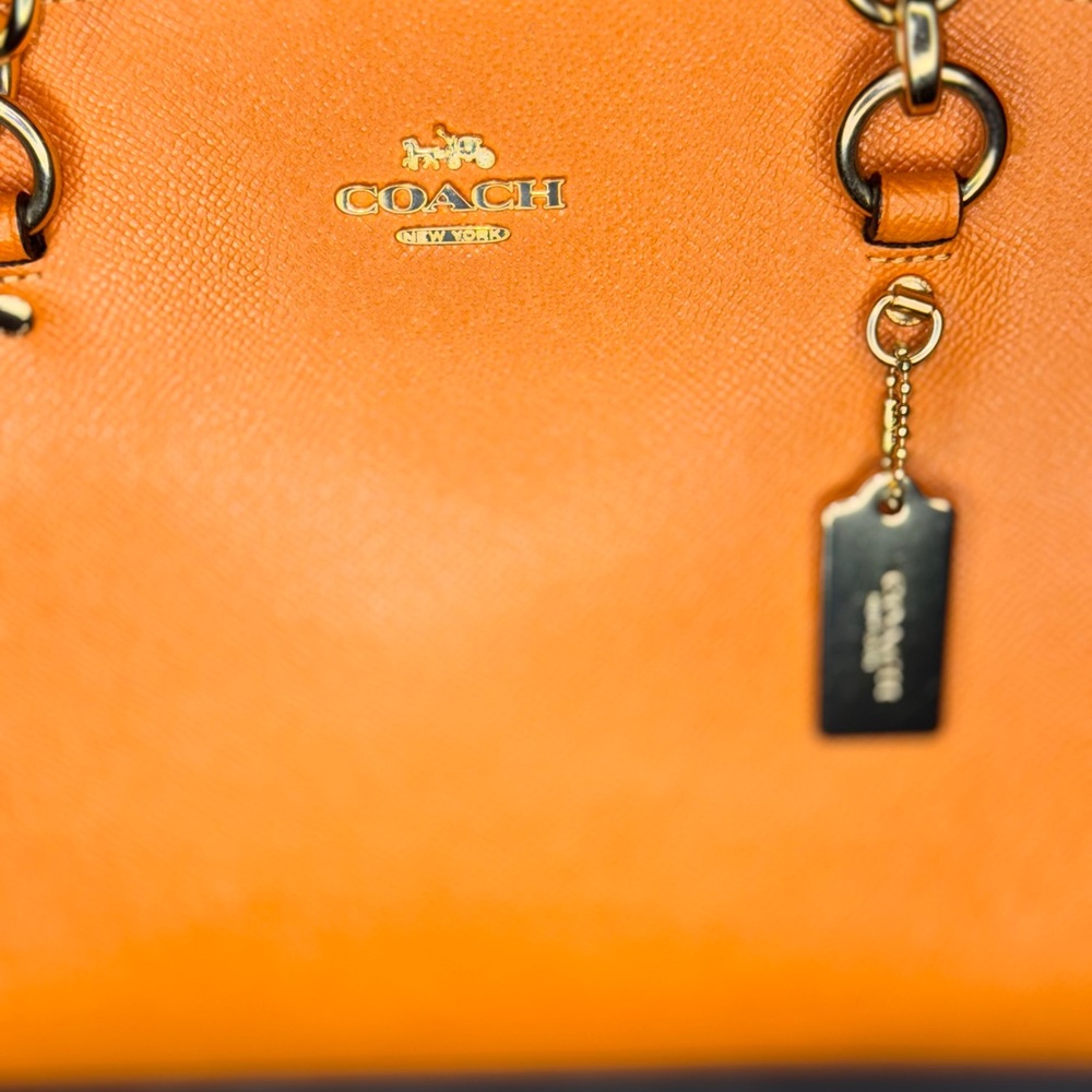 Coach Orange Leather Shoulder Bag with Gold Accents